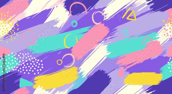 Fototapeta Abstract Seamless Pattern with Pastel Brush Strokes and Geometric Shapes
