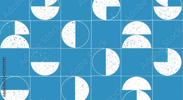 Fototapeta Abstract Geometric Pattern Blue and White Circles and Quarter Circles Texture
