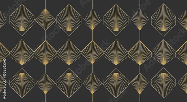 Fototapeta Elegant Art Deco Geometric Pattern Gold Lines on Dark Background