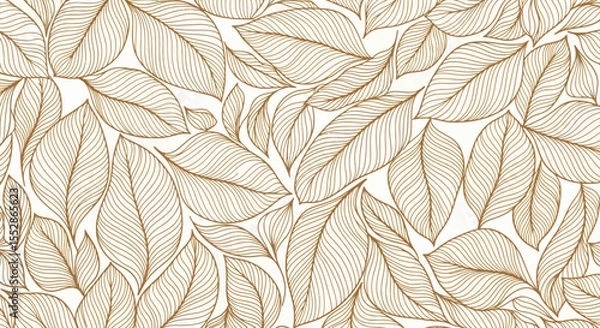 Fototapeta Elegant Gold Leaf Line Art Pattern Seamless Texture for Design Projects