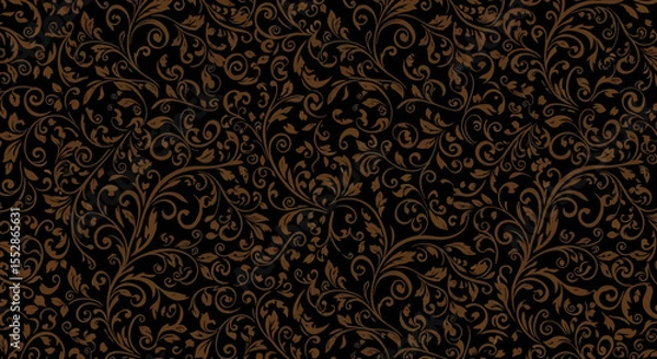 Fototapeta Elegant Dark Brown Floral Damask Pattern Seamless Vector Background Texture