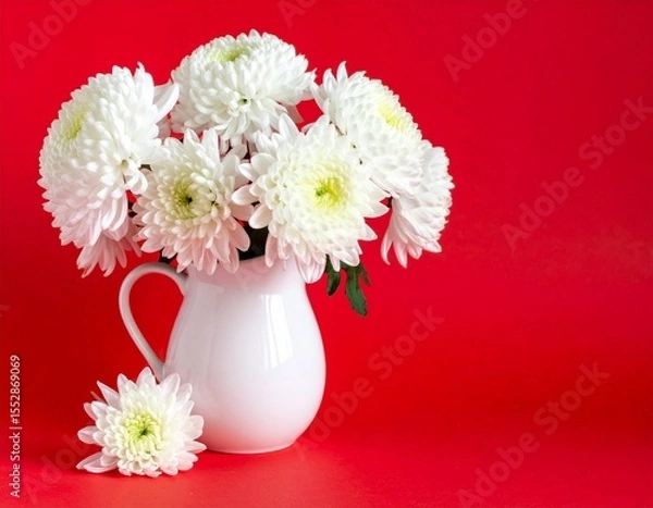 Fototapeta bouquet of flowers in a vase isolated on red background