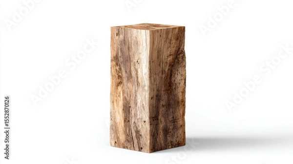 Fototapeta pedestal made from wood. Block of wood on white background. 3d illustration.
