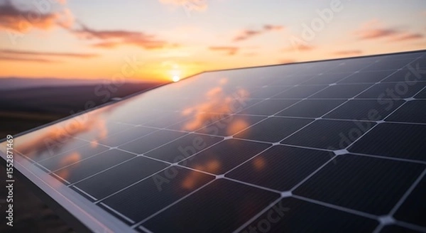 Obraz Harnessing the sun's clean, renewable energy, photovoltaic solar panels on a power plant roof generate electricity under a blue sky, showcasing green alternative technology