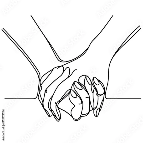 Fototapeta lovers hand with a hand simple one line drawing . Transparent background png file