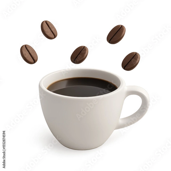 Fototapeta Aromatic Morning Coffee: An inviting cup of steaming coffee, accompanied by freshly roasted coffee beans. The scene evokes warmth, energy, and the pure enjoyment of the moment.