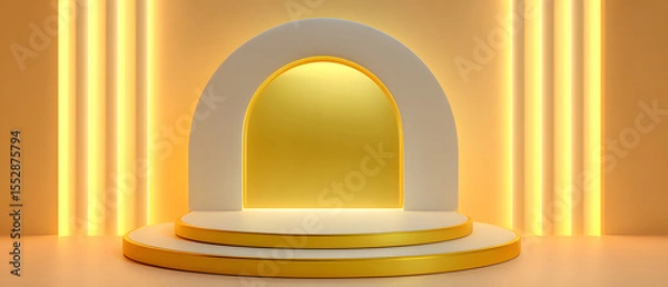 Fototapeta High-end minimalist product display stage in soft warm space