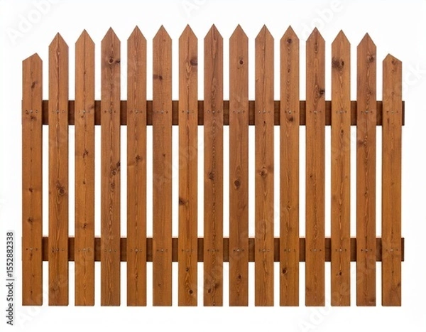 Fototapeta Brown wooden fence isolated on a white background that separates the objects.
