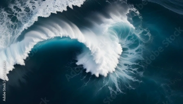 Fototapeta Captivating aerial shot of a majestic ocean wave in full motion and power.