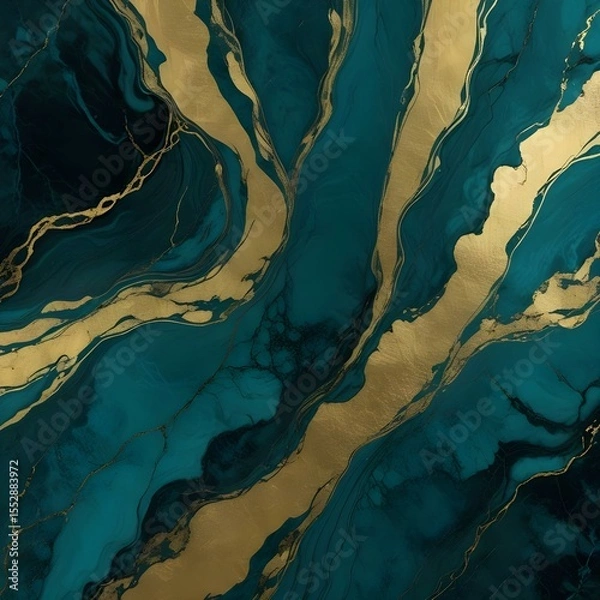 Fototapeta A stunning abstract art piece with a teal and gold marble design.