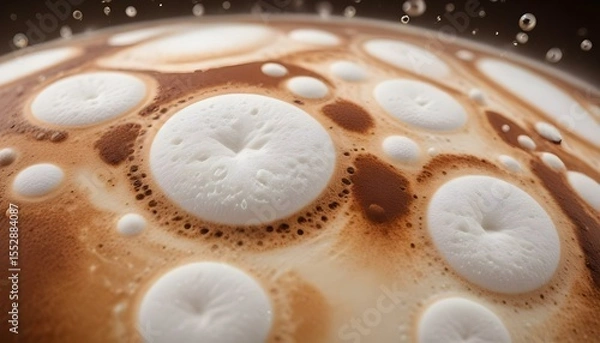 Fototapeta A mesmerizing macro shot of coffee foam with a delightful, abstract pattern of creamy bubbles.