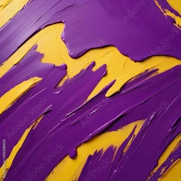 Fototapeta Purple paint strokes over yellow create a textured and vibrant abstract artwork.
