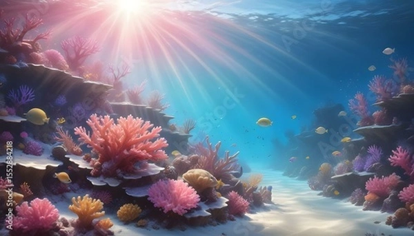 Fototapeta A beautiful underwater scene showcasing a colorful coral reef and swimming fish.