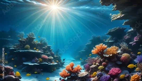 Fototapeta A stunning underwater scene of a vibrant coral reef teeming with life.