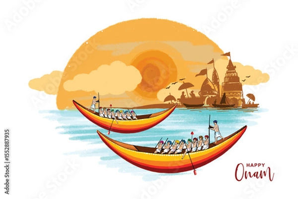 Fototapeta Hand draw happy onam festival of south india on card holiday background