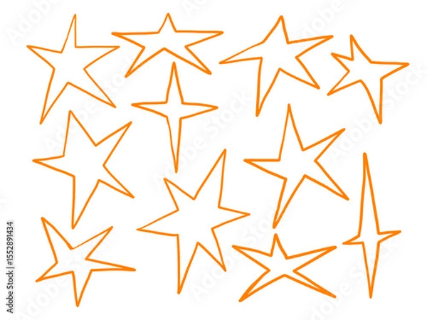 Fototapeta Line Art Starburst and Comic Star Set. A bold collection of eleven hand drawn star outlines in playful comic and radiant starburst styles with irregular dynamic. Perfect for stickers posters icons