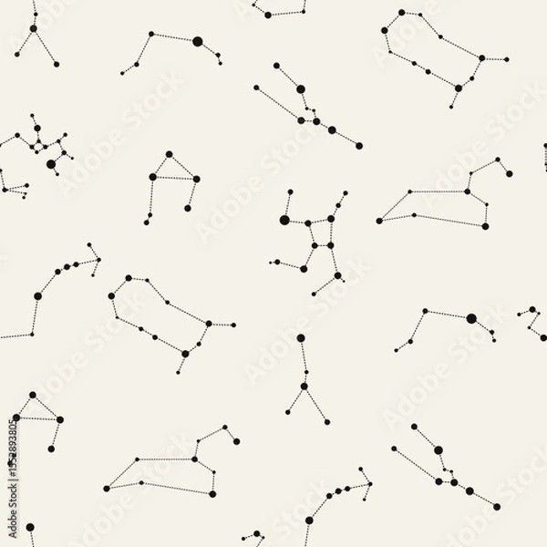 Fototapeta Zodiac constellation lines interconnecting through minimalist dots, mapping celestial seamless pattern against soft beige backdrop