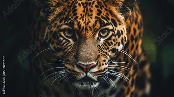 Fototapeta leopard on a black background. portrait of leopard with intense eyes.