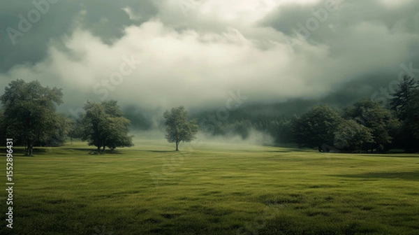Fototapeta green field and blue sky. field and clouds