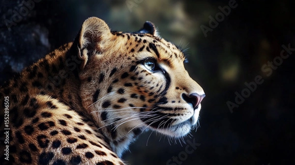 Fototapeta leopard on a black background. portrait of leopard with intense eyes.