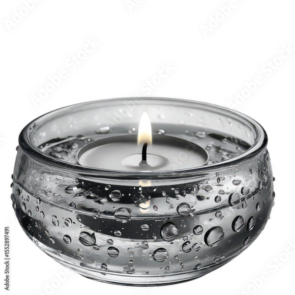 Fototapeta Floating Candle in Glass Bowl isolated on a transparent background