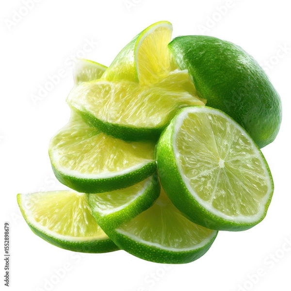 Fototapeta Fresh Lime Slices Cluster isolated on a transparent background