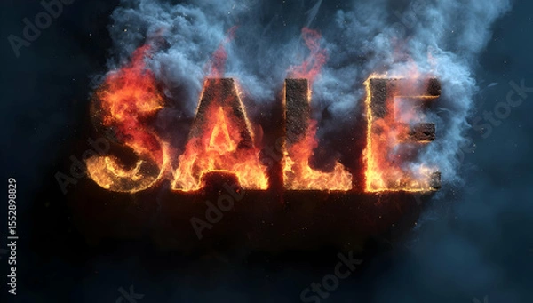 Obraz A fiery sale sign made of burning letters, symbolizing urgency and excitement in marketing promotions for retail businesses.