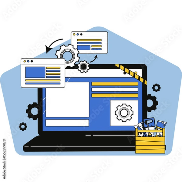Fototapeta Web Maintenance Website Optimization Concept with Tools and Gears