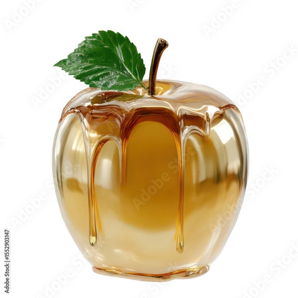 Fototapeta Golden Apple Dripping Honey isolated on a transparent background