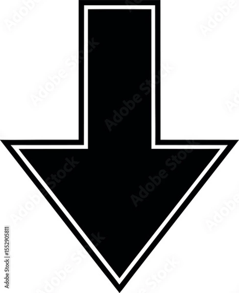 Fototapeta Simple black down arrow with white outline silhouette vector illustration