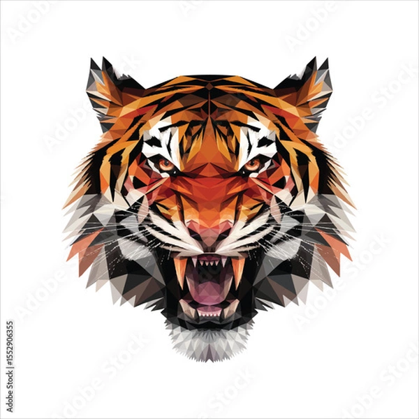 Fototapeta Low Poly Roaring Tiger Vector – Geometric Wild Animal Head Illustration