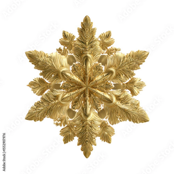 Fototapeta Golden Intricate Snowflake Design isolated on a transparent background