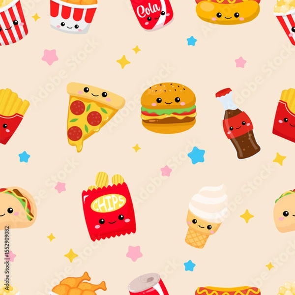 Obraz Cute fast food seamless pattern design