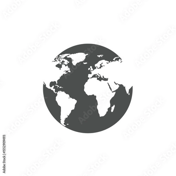 Fototapeta Simple Gray World Map Globe Icon