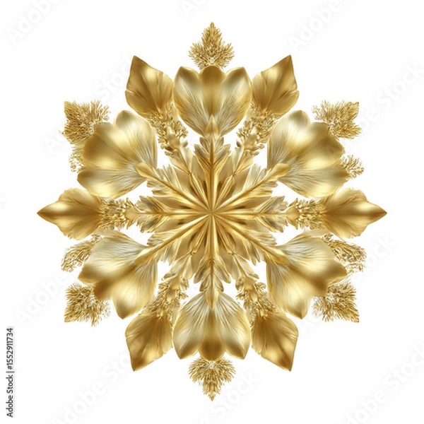 Fototapeta Golden Snowflake Mandala Design isolated on a transparent background