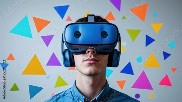 Obraz Man wearing a blue virtual reality headset