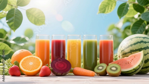 Obraz Nutrient-rich freshly squeezed fruit and vegetable juice