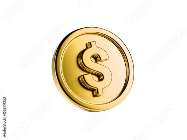 Obraz 3D Render of a Gold Coin with Dollar Sign, Finance Symbol, Wealth Concept isolated on transparent background