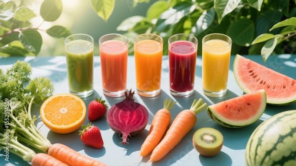 Obraz Nutrient-rich freshly squeezed fruit and vegetable juice