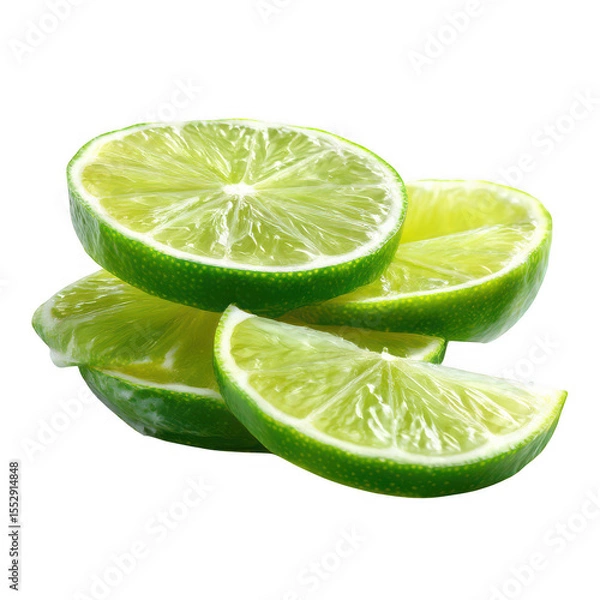 Fototapeta Lime Slices Green Citrus Fruit isolated on a transparent background