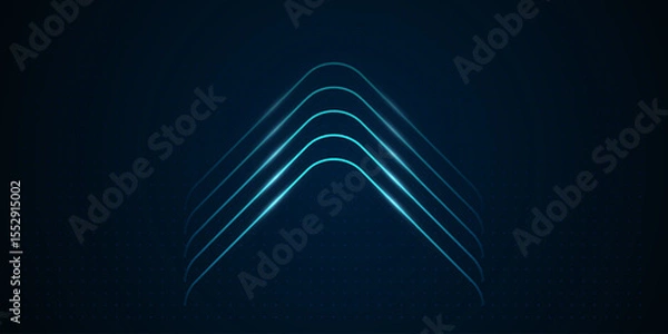 Fototapeta A series of glowing, curved blue lines form an upward arrow shape, representing elevation and forward momentum. vector illustration