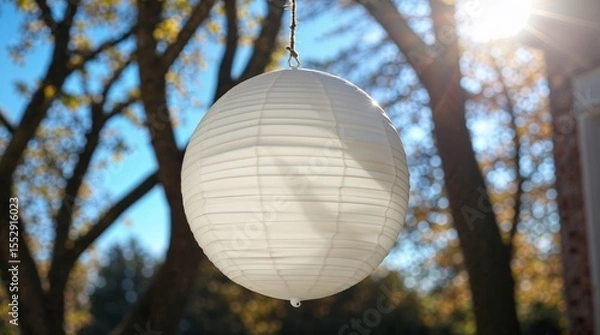 Fototapeta White lantern hanging from a tree