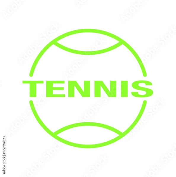 Obraz Green tennis ball outline with bold word TENNIS in center on white background, minimal sport icon for design and print.