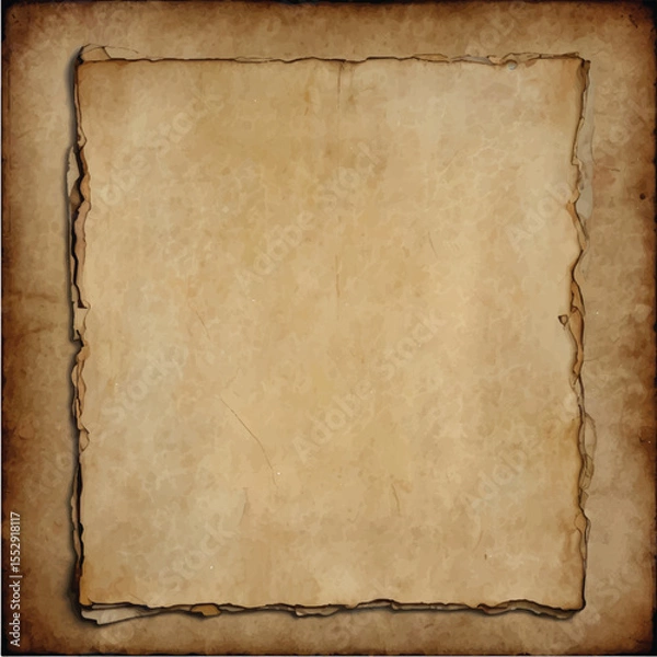 Fototapeta Antique, grunge, brown parchment paper texture with a retro, torn border and aged vignette