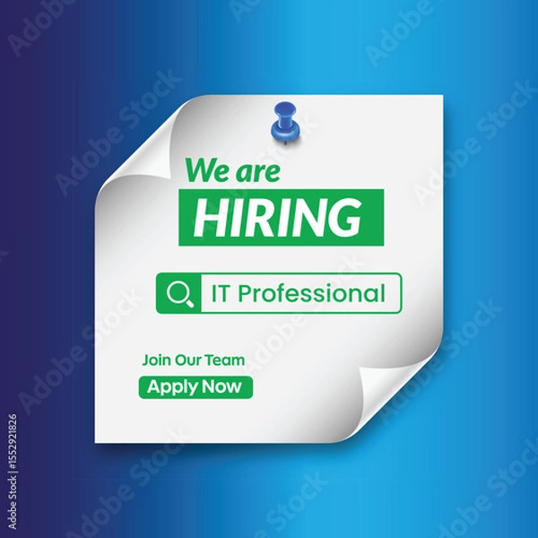 Fototapeta Modern We Are Hiring Poster Design for Job Vacancy Announcement, it professional hiring 