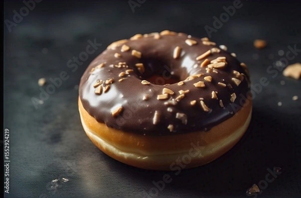 Fototapeta Donut with chocolate icing with almonds bread bakery delicious concept food