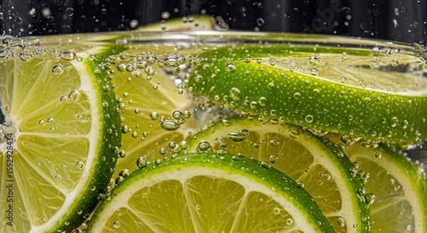 Fototapeta Sparkling Lime Infusion - Citrus Refreshment & Bubbling Hydration AI-Generated  