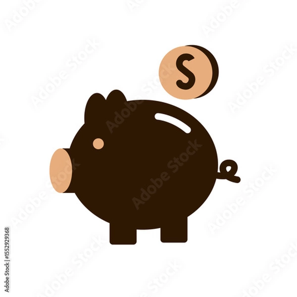 Fototapeta Piggy bank with coin symbol on white background. Flat vector illustration. Money saving and financial planning concept.