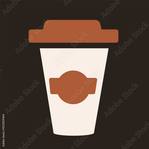 Fototapeta Takeaway coffee cup with lid and label on dark background. Flat vector illustration. Hot drink and beverage container concept