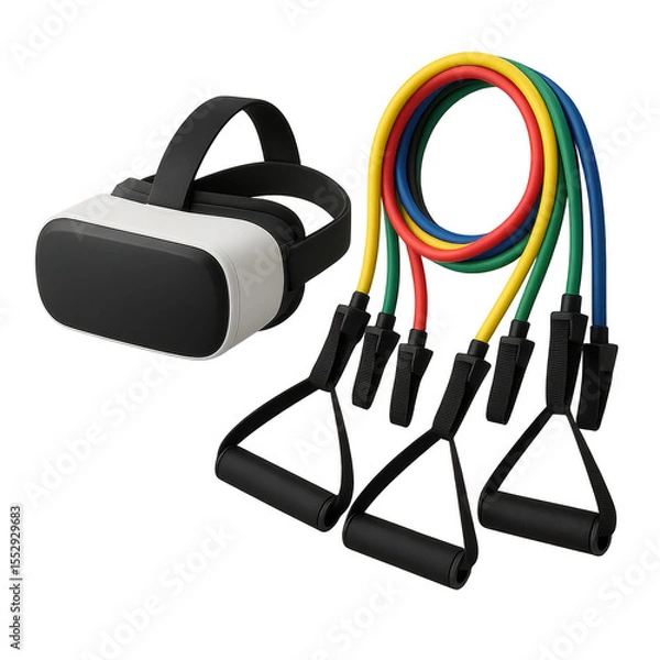 Fototapeta VR and Fitness: Immerse yourself in fitness with a cutting-edge virtual reality headset and vibrant resistance bands, perfect for an engaging workout.